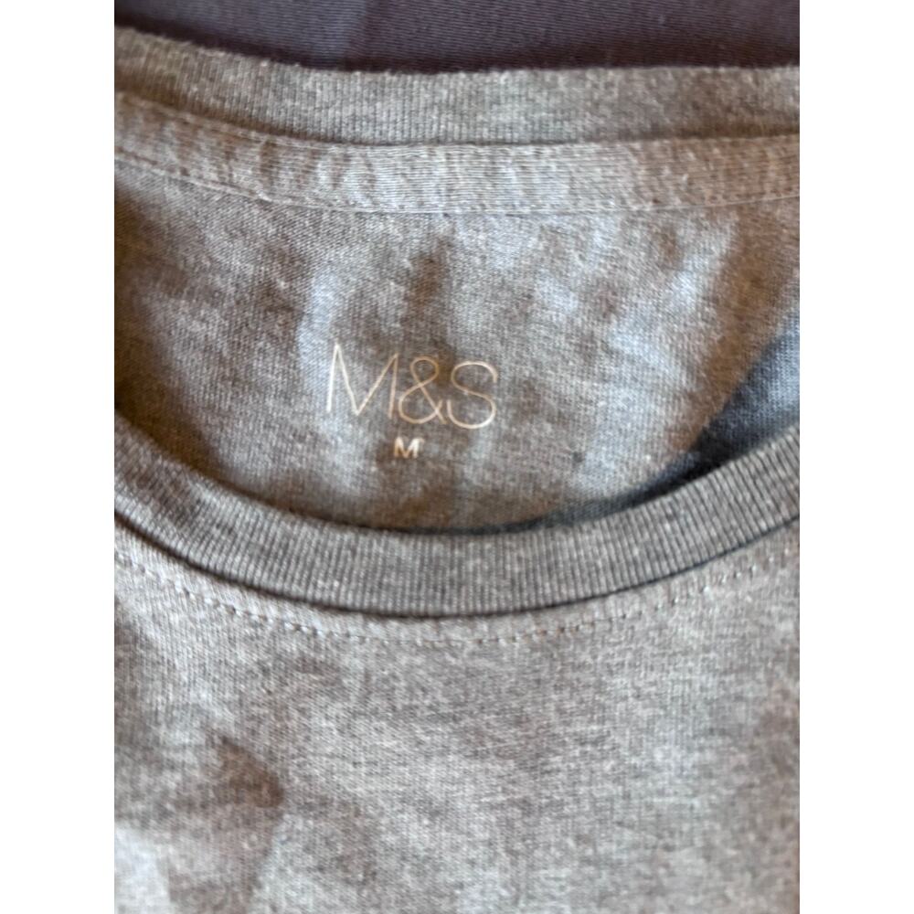M&S Long Sleeve T-Shirt Mens M Gray Crew Neck Solid Casual Cotton Lightweight - Picture 3 of 3